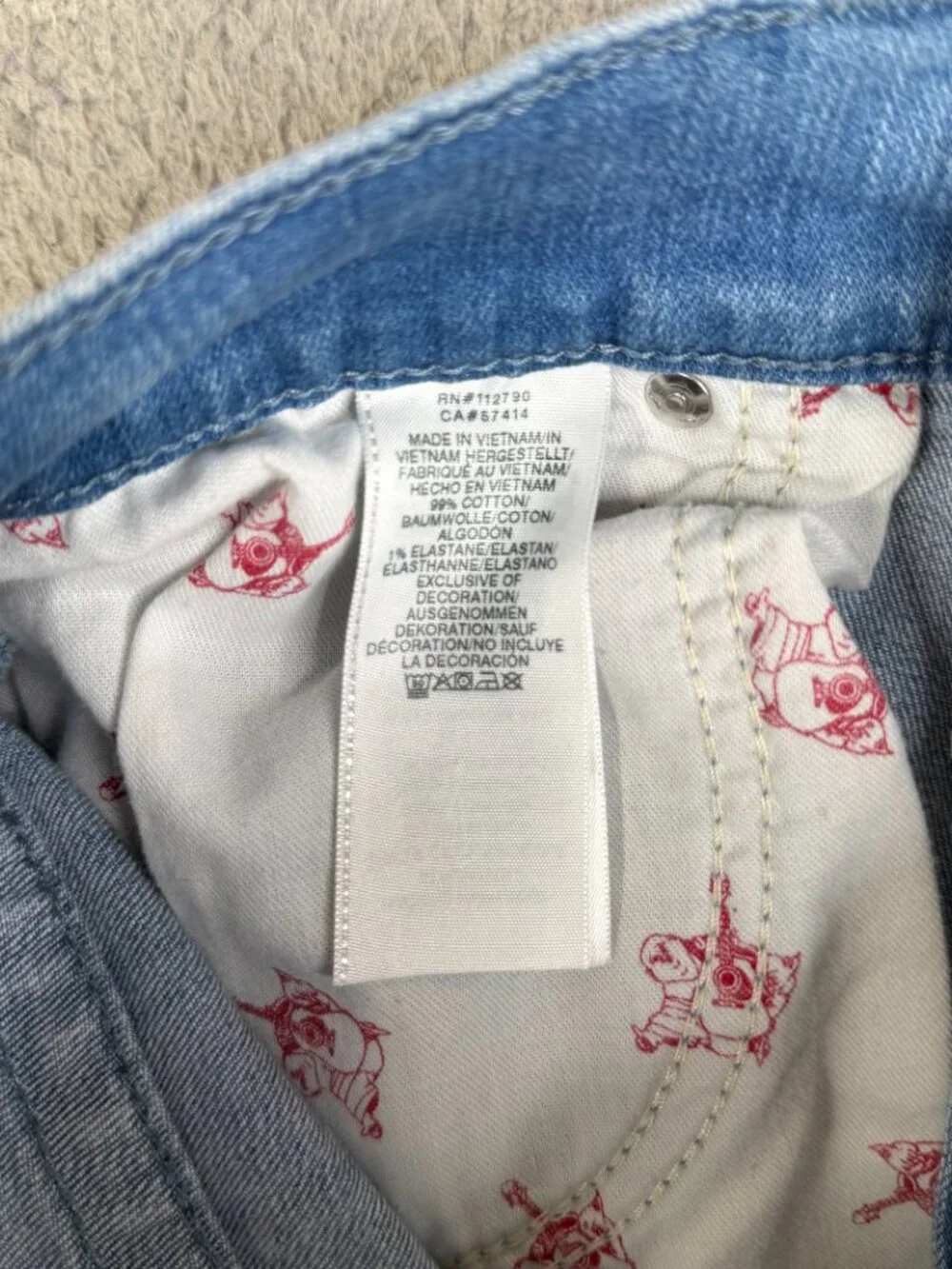 TRUE RELIGION Ricky Relaxed Straight Jeans Blue Yellow Horseshoe Stitch Mens 31